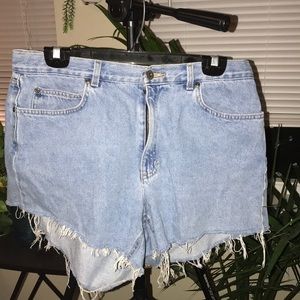 High waisted light wash shorts